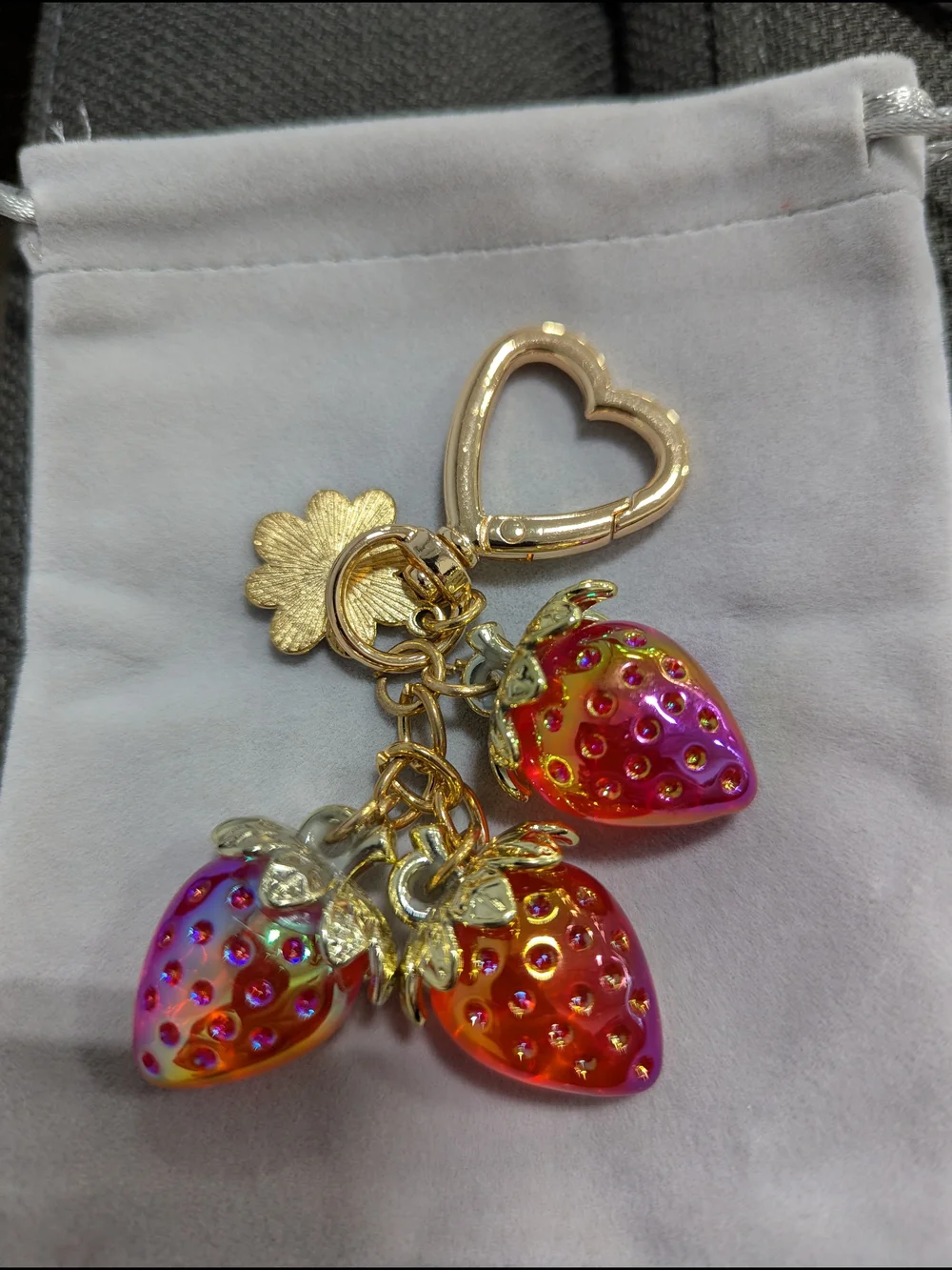 Iridescent Strawberry Bag Charm Keychain NWOT